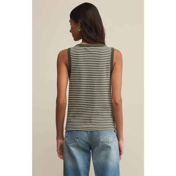 Z Supply Elin Stripe Rib Tank - Dark Agave NWT SIZE XS S M - Picture 3 of 5